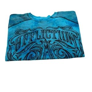 Affliction Mens Turquoise and Black Short Sleeve Tee Shirt Size Large